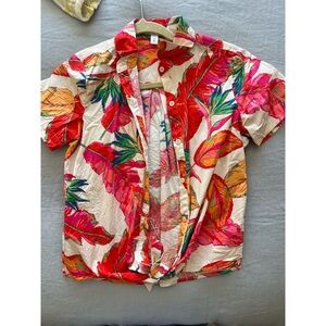 Vibrant Tropical Print Button-Up Shirt Nine West